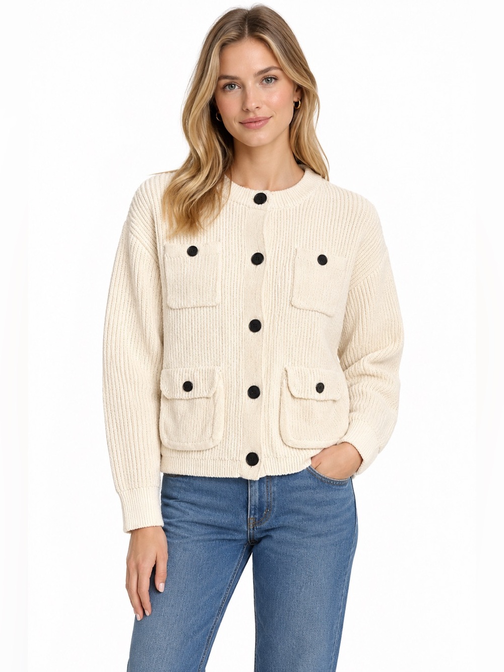 J Crew women’s Four-pocket cardigan chunky ivory CG804 Size XL NWT